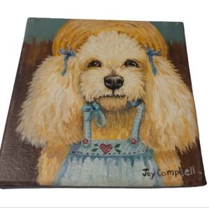 TOY POODLE canvas painting cream  overalls hat farmer authenticity certificate